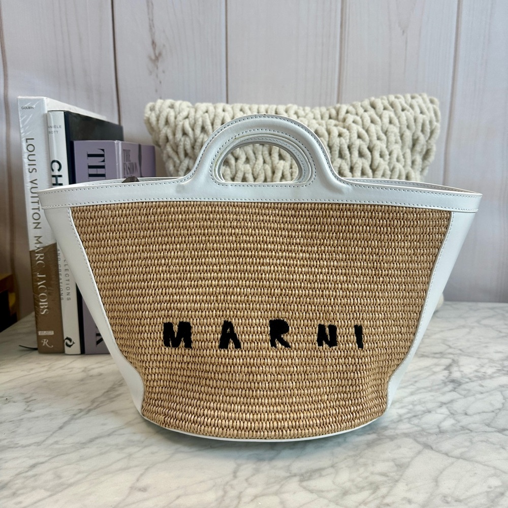Marni Beige and White Woven Tote